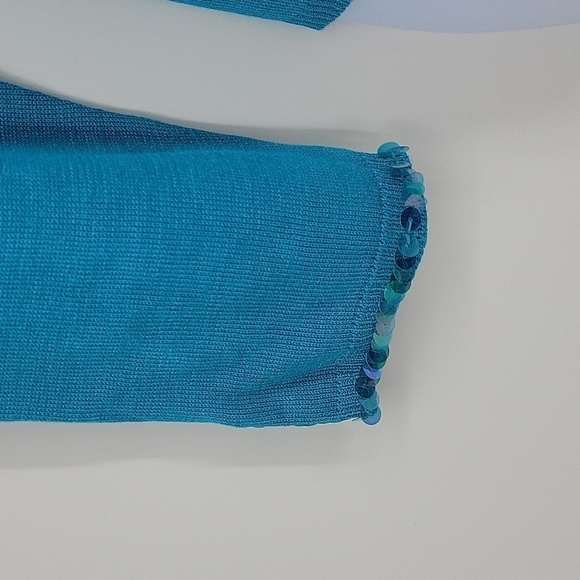 Diane Gilman Womens Blue/ Turquoise 100% Silk Sweater w/ Sequins - Picture 12 of 13